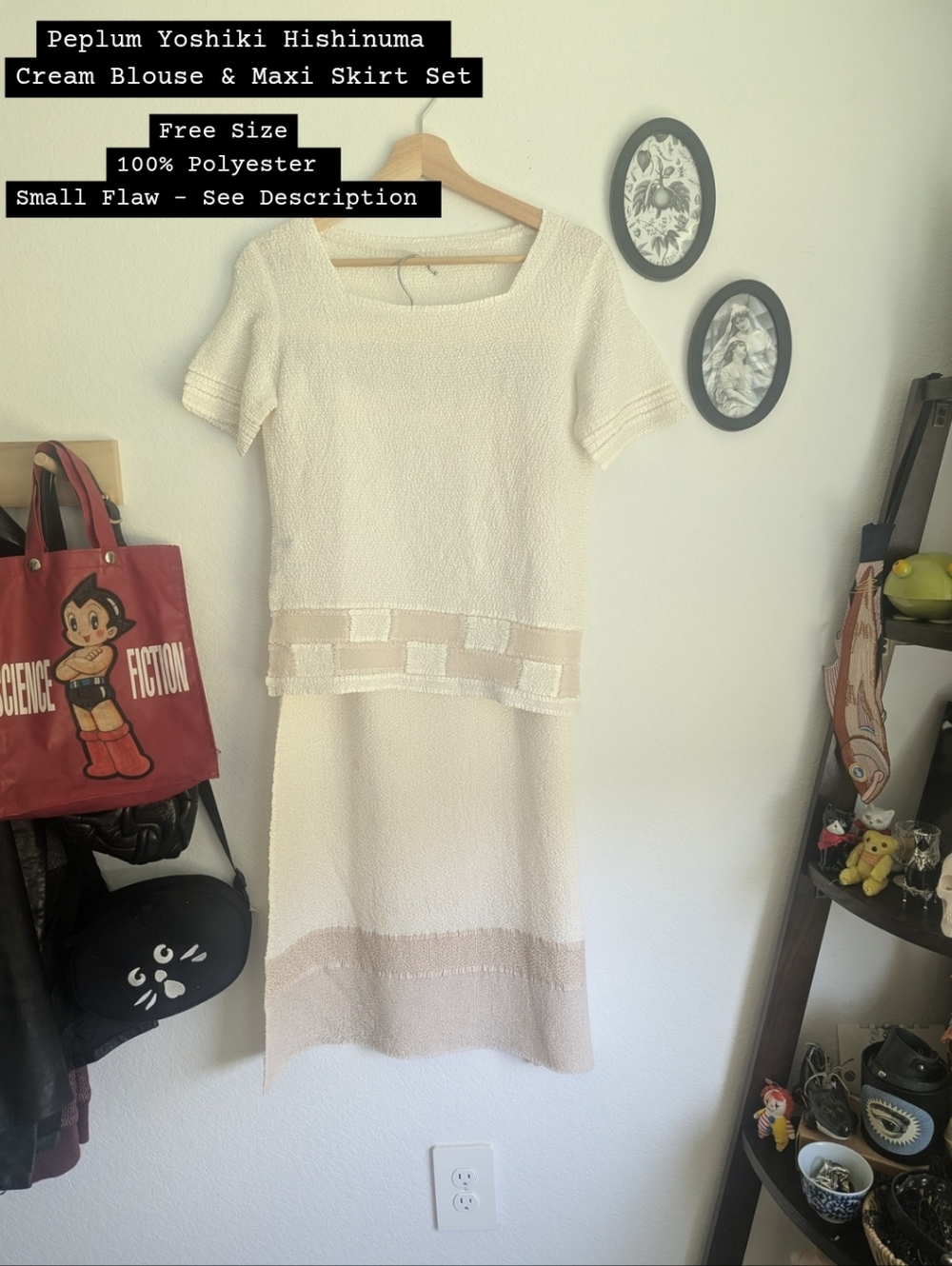 Peplum Yoshiki Hishinuma Cream Blouse & Maxi Skirt Set